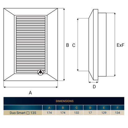 Louvre Vent Graphite Duo Smart 135G 135mm With Fly Mesh