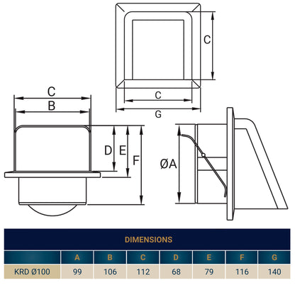 External Graphite Louvre Vent KRD/100G fi100mm