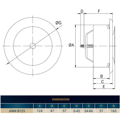 White Metal Extract Ceiling Valve 125mm - Anemostat SV