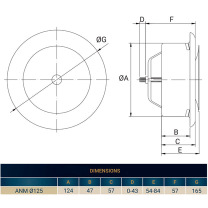 White Metal Extract Ceiling Valve 125mm - Anemostat EV