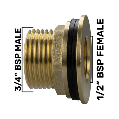 Water Butt Brass Kit 3/4" with Extended Brass Chrome Tap 1/2"  Barb