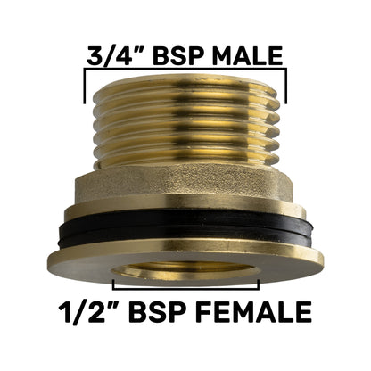 Water Butt Brass 3/4" BSP Male - 1/2" BSP Female and Drill Bit