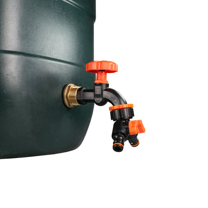 Water Butt Brass Kit 3/4" with Black Dial Tap + Two-Way Splitter and Drill Bit