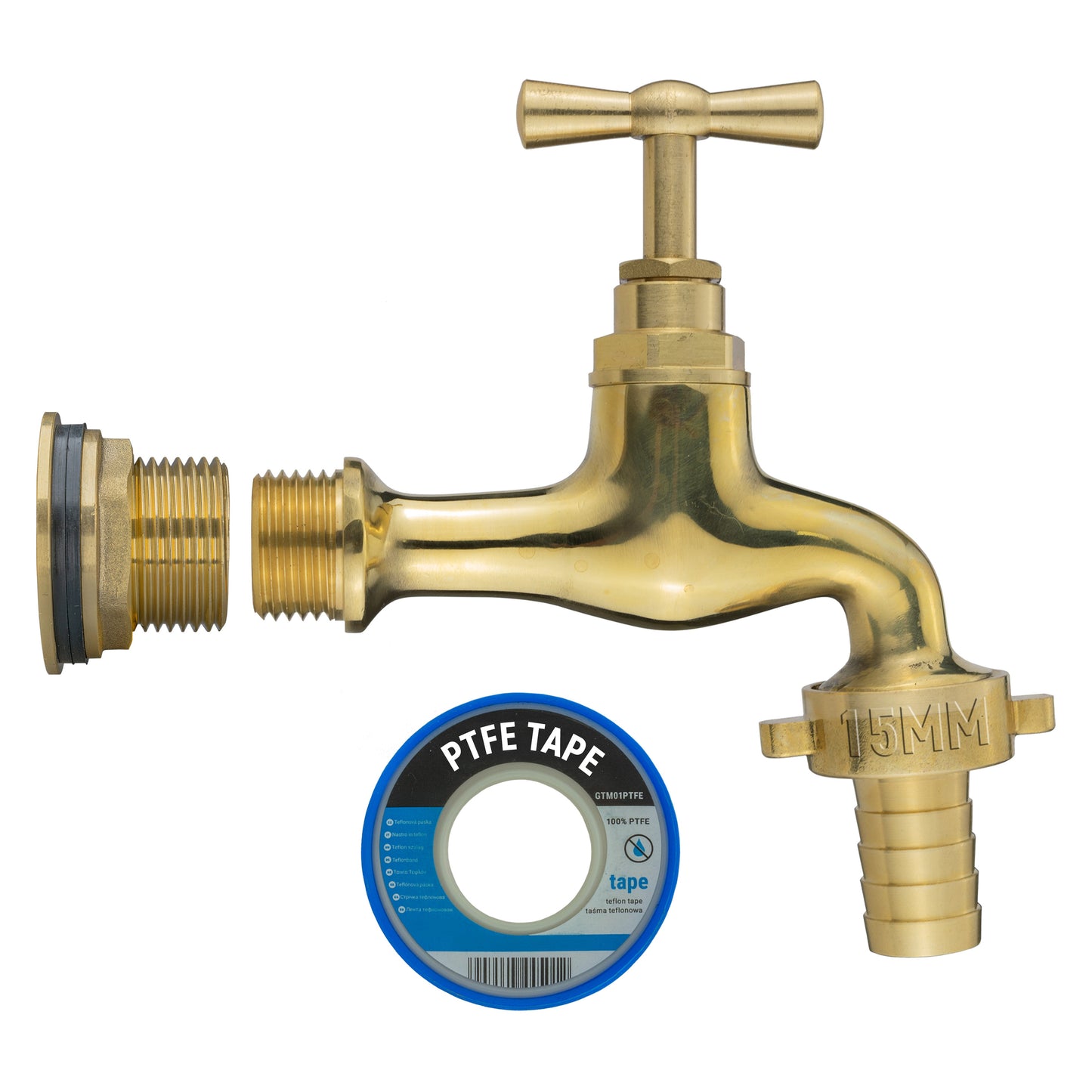 Water Butt Brass Kit 3/4" with 15mm Barbed Polished Brass Tap and Drill Bit