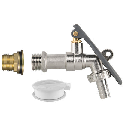 Water Butt Brass Kit 3/4" with Lever Tap Hose Barb and Lever Lock and Drill Bit