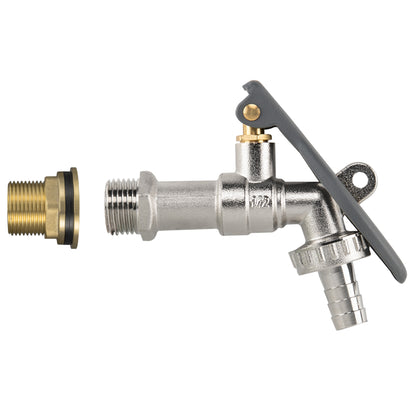 Water Butt Brass Kit 3/4" with Lever Tap Hose Barb and Lever Lock and Drill Bit