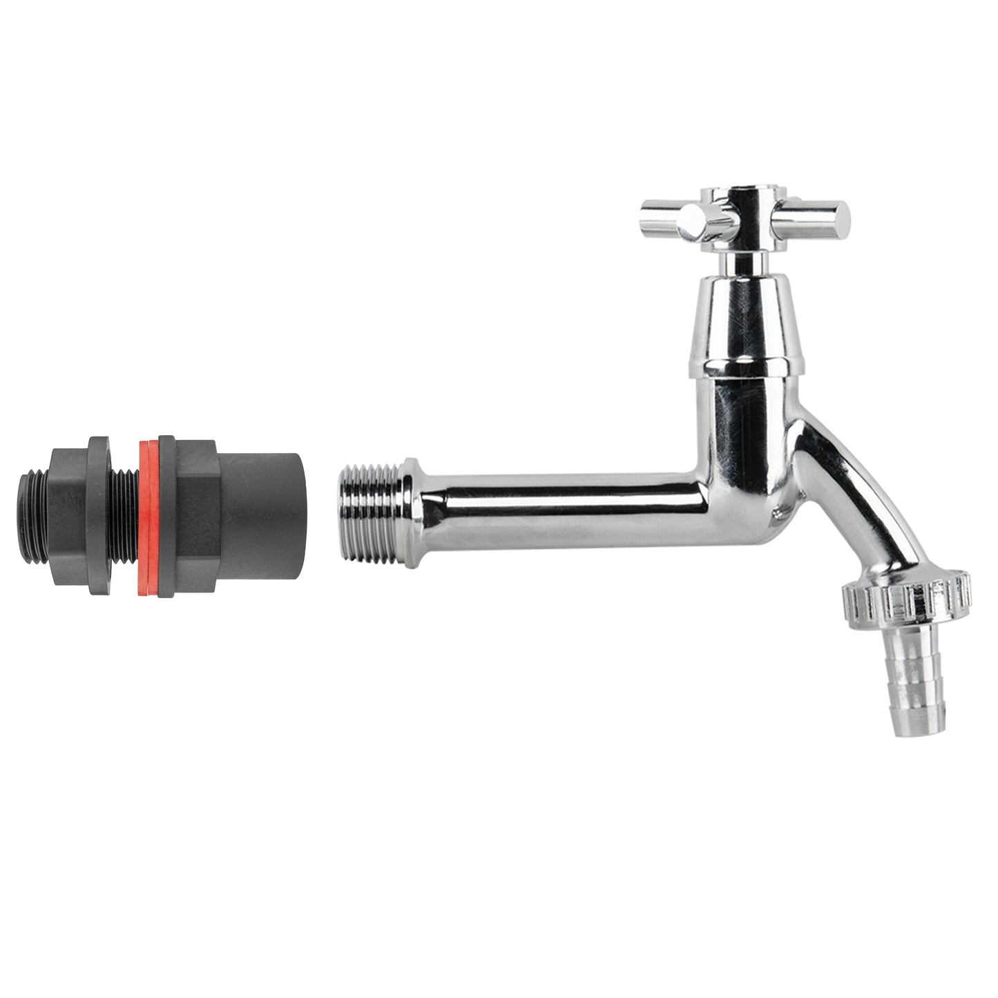 Water Butt Kit 1/2" with Extended Brass Chrome Tap ½” Barb and Drill Bit