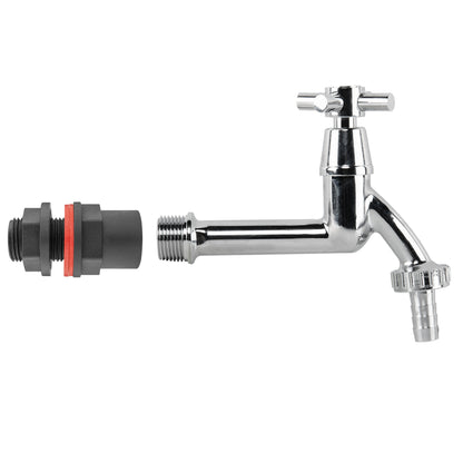 Water Butt Kit 1/2" with Extended Brass Chrome Tap ½” Barb and Drill Bit