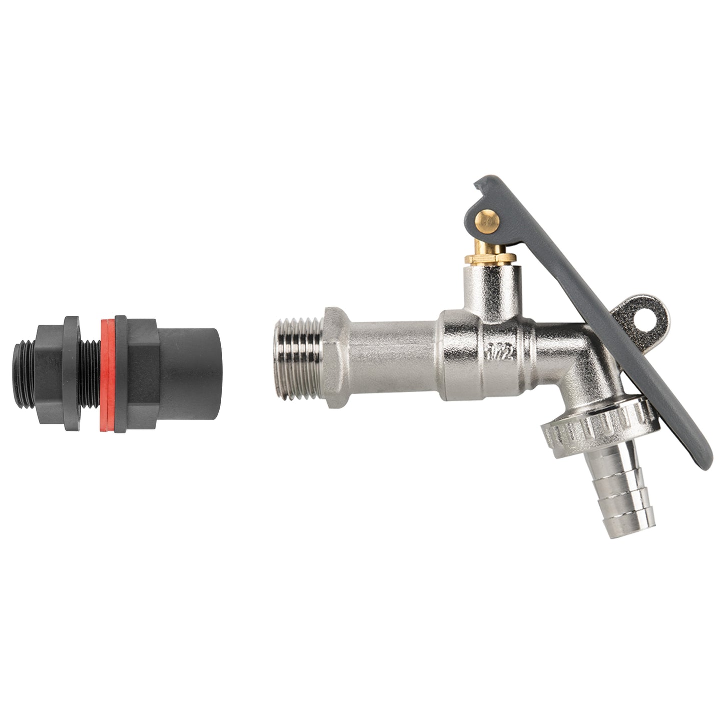 Water Butt Kit 1/2" with Lever Tap Hose Barb and Lever Lock and Drill Bit