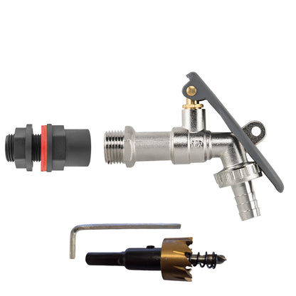 Water Butt Kit 1/2" with Lever Tap Hose Barb and Lever Lock and Drill Bit
