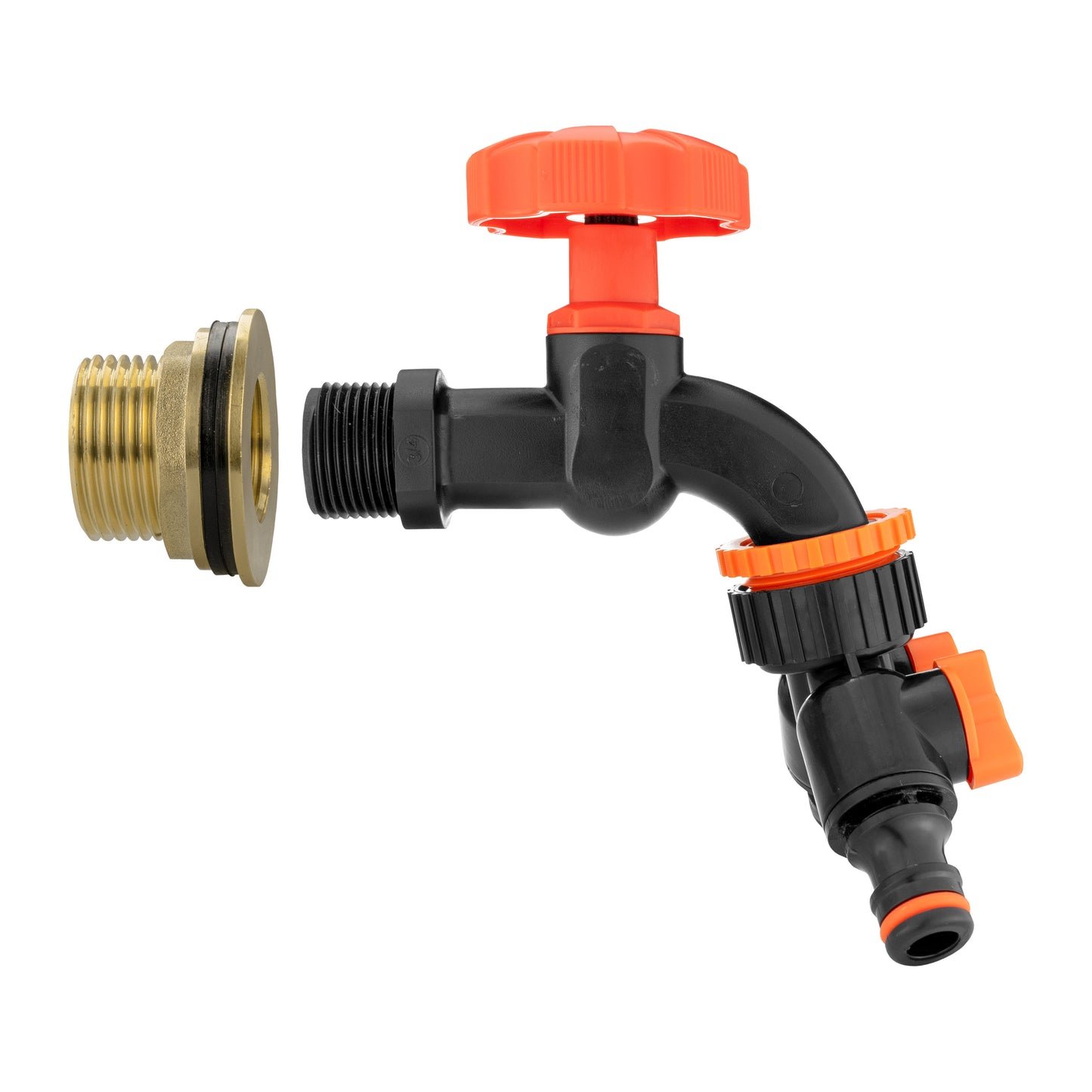 Water Butt Brass Kit 1" with Black Dial Tap + Two-Way Splitter