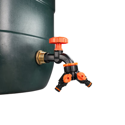 Water Butt Brass Kit 1" with Black Dial Tap + Two-Way Splitter