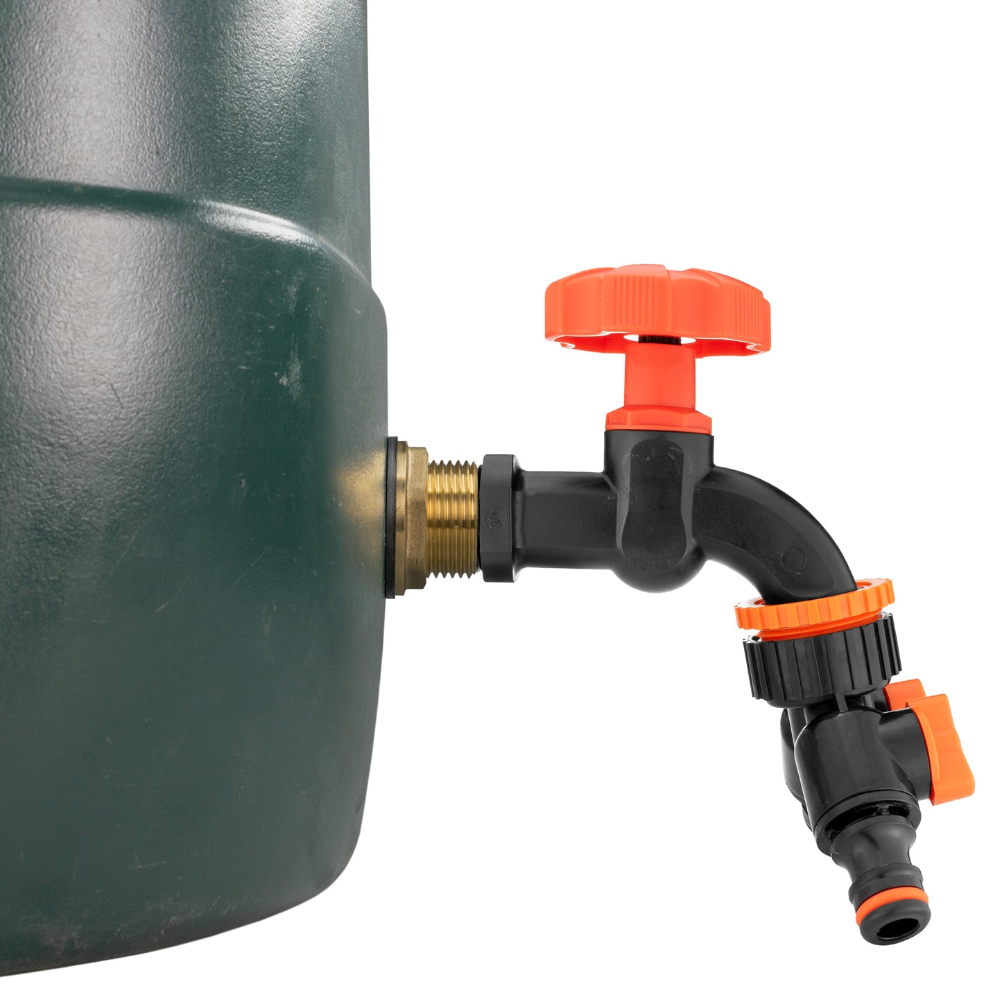 Water Butt Brass Kit 1" with Black Dial Tap + Two-Way Splitter