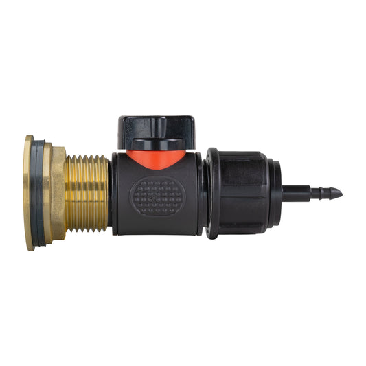 Water Butt Brass Kit 1" with In-Line Valve + 4mm Barb