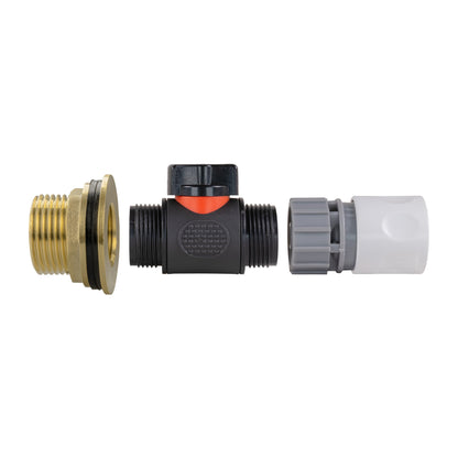 Water Butt Brass Kit 1" with In-Line Valve + Female Quick Connector WL