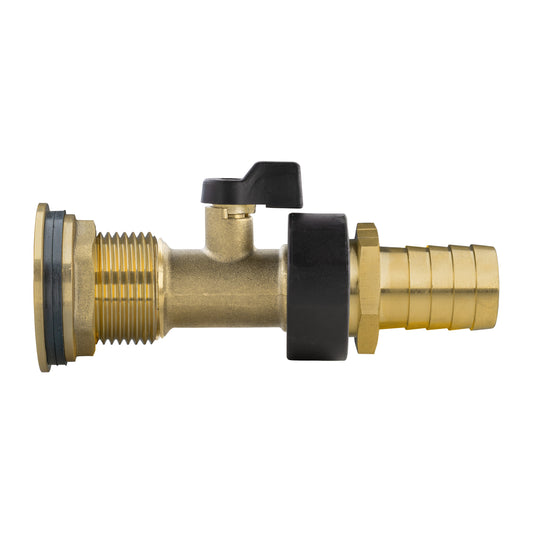 Water Butt Brass Kit 1" with Brass Valve + 19mm Barb
