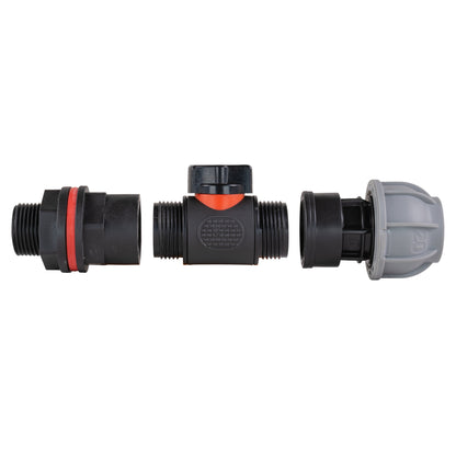 Water Butt Kit 3/4" with In-Line Valve + 25mm MDPE Joiner and Drill Bit