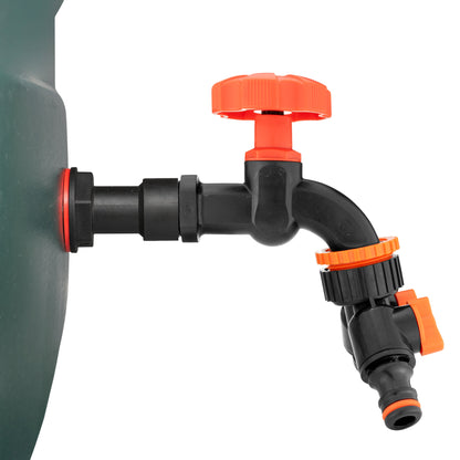 Water Butt Extension Kit 3/4" with Black Dial Tap + Two-Way Splitter and Drill Bit