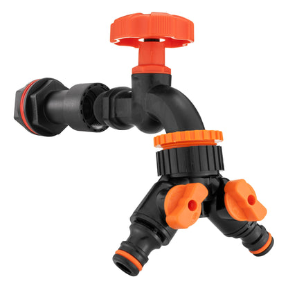 Water Butt Extension Kit 3/4" with Black Dial Tap + Two-Way Splitter and Drill Bit