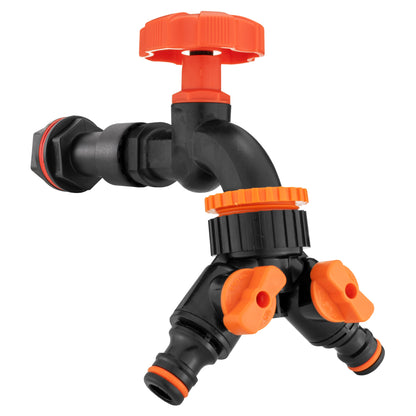 Water Butt Extension Kit 3/4" with Black Dial Tap + Two-Way Splitter and Drill Bit