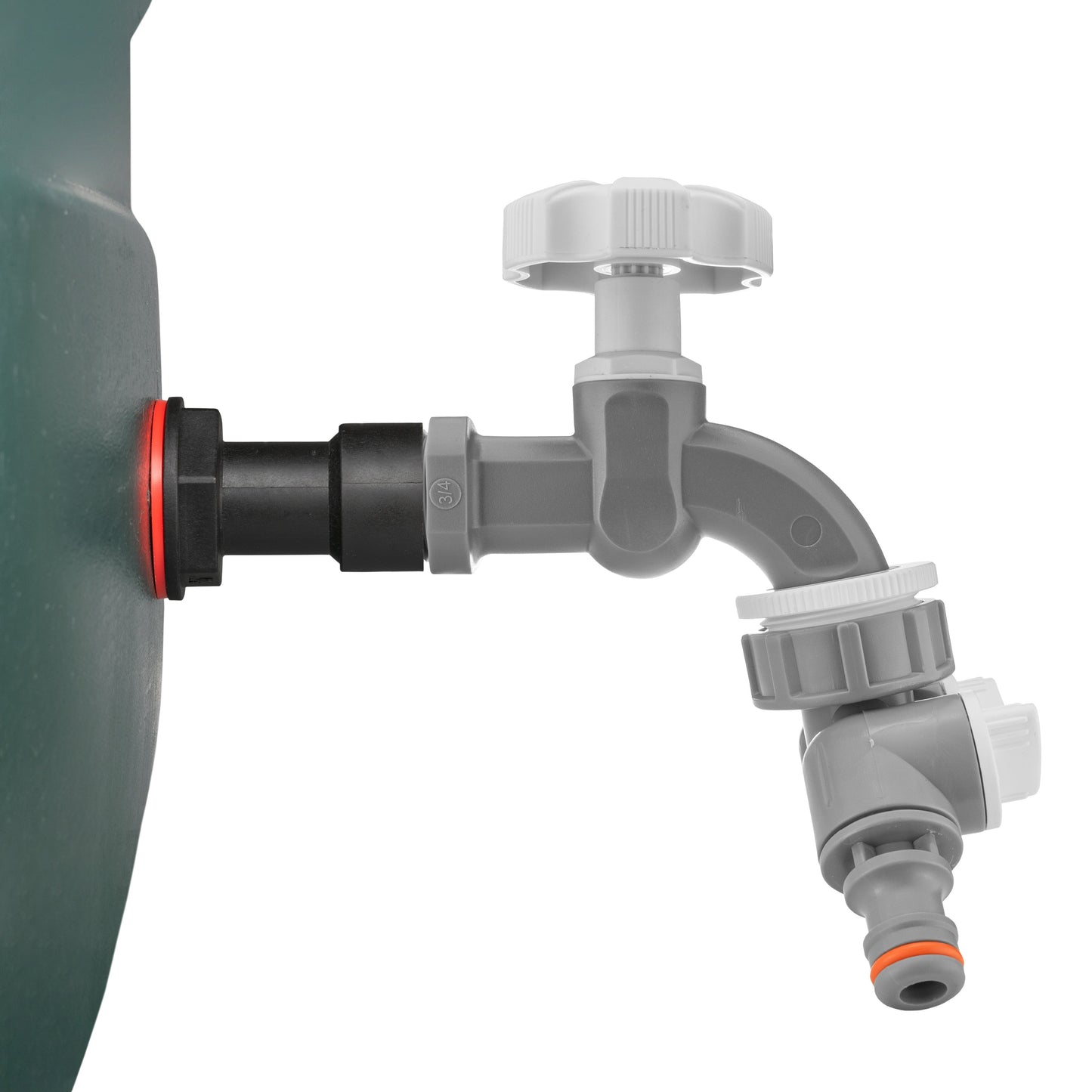 Water Butt Extension Kit 3/4" with Grey Dial Tap + Two-Way Splitter and Drill Bit