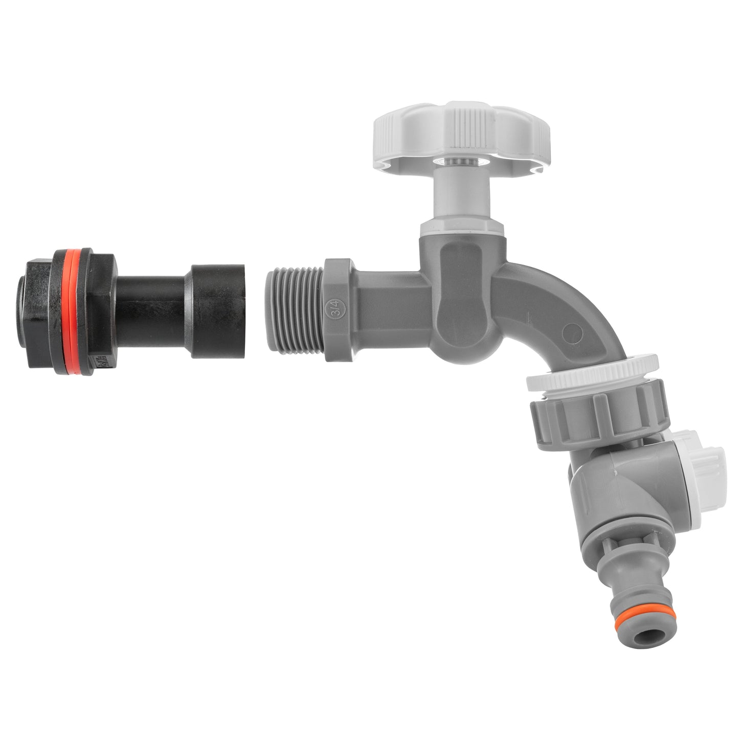 Water Butt Extension Kit 3/4" with Grey Dial Tap + Two-Way Splitter and Drill Bit