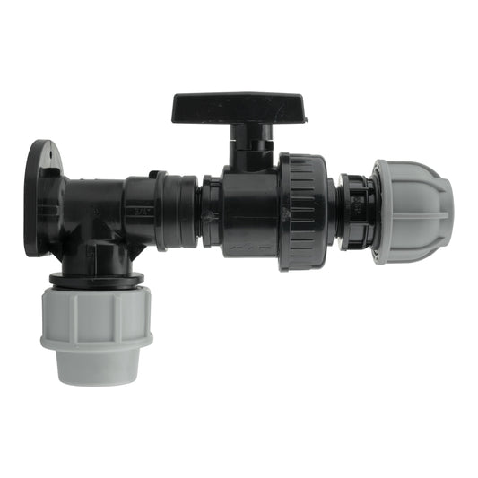 Wall Flange Kit 32mm MDPE + Large Plastic Valve & 32mm MDPE Straight