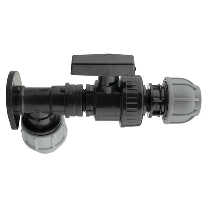 Wall Flange Kit 25mm MDPE + Large Plastic Valve & 25mm MDPE Straight