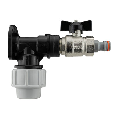 Wall Flange Kit 32mm MDPE + Bib Valve + Click Lock Male WL
