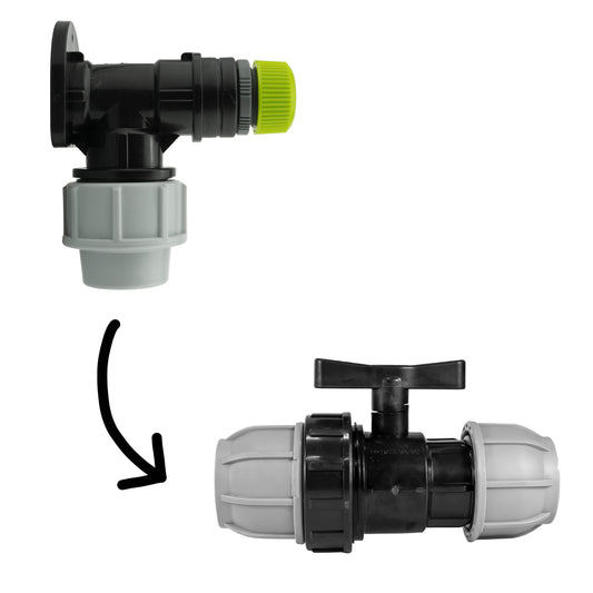 Wall Flange Kit 32mm MDPE + 32mm MDPE Valve + Direct Hose Connector