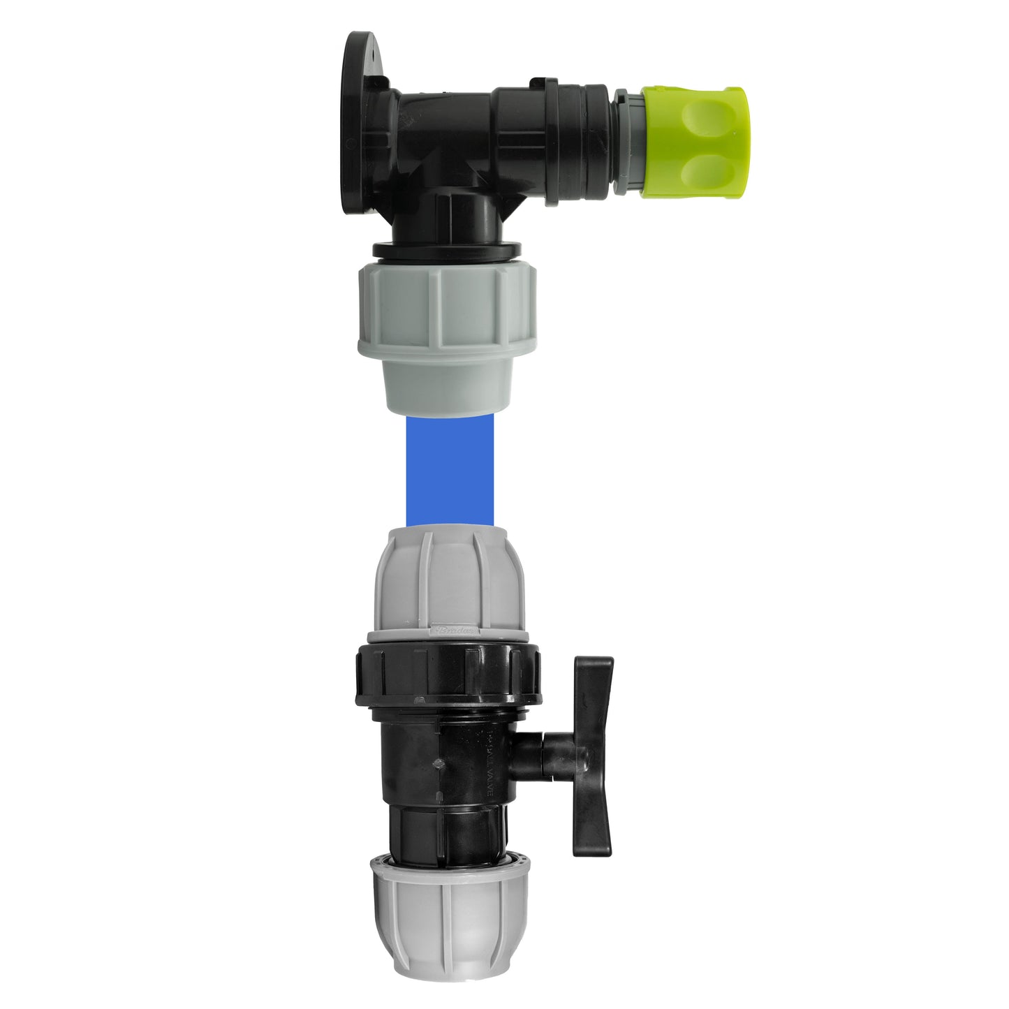 Wall Flange Kit 32mm MDPE + 32mm MDPE Valve + Female Quick Connector