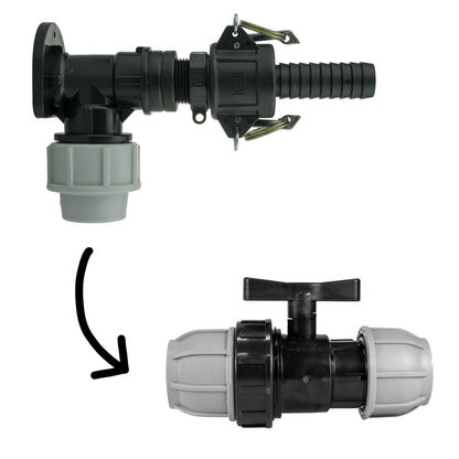 Wall Flange Kit 32mm MDPE + 32mm MDPE Valve + 3/4" Camlock Type F+C
