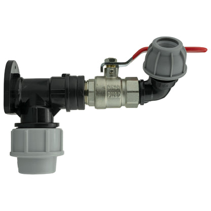 Wall Flange Kit 32mm MDPE + Lever Valve + 20mm MDPE Elbow