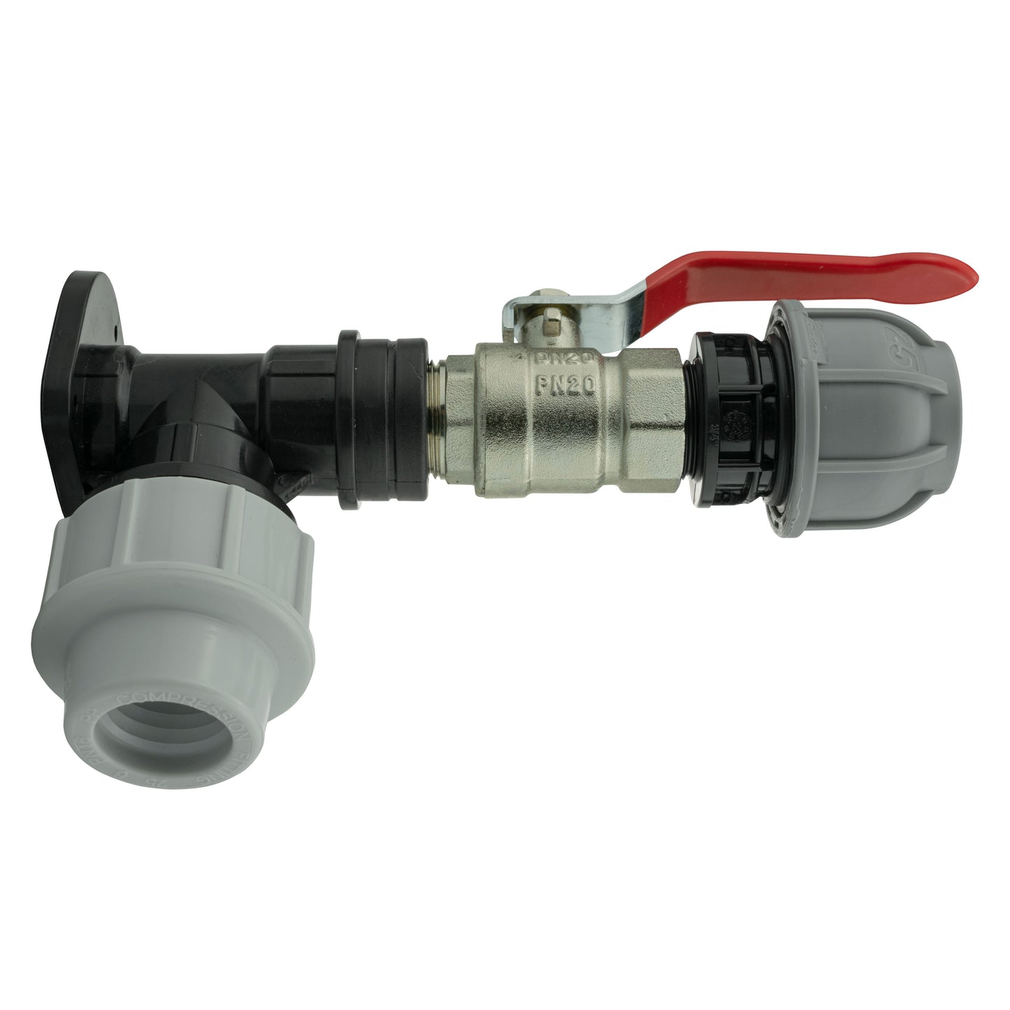 Wall Flange Kit 32mm MDPE + Lever Valve + 25mm MDPE Straight