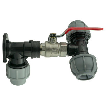 Wall Flange Kit 32mm MDPE + Lever Valve + 25mm MDPE Tee
