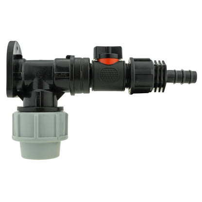 Wall Flange Kit 32mm MDPE + In-Line Valve + 1/2" Barb