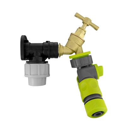 Wall Flange Kit 32mm MDPE + Brass Bib Tap + Two Way Splitter + Connectors