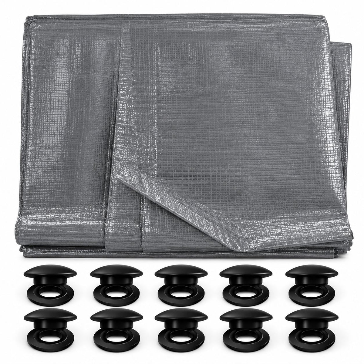 Tarpaulin 50GSM Grey with 10 x Clip-On Eyelets Black