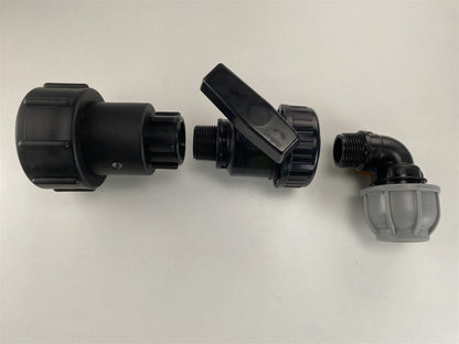 Swivel IBC Extender + Valve + MDPE Elbow 20mm
