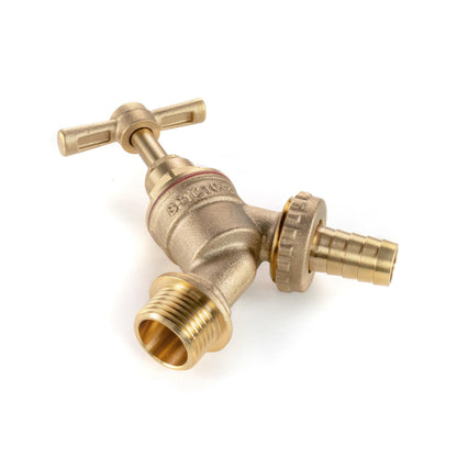 Brass Bib Tap 3/4" Barb with MDPE Tee 25mm - 3/4" BSPF
