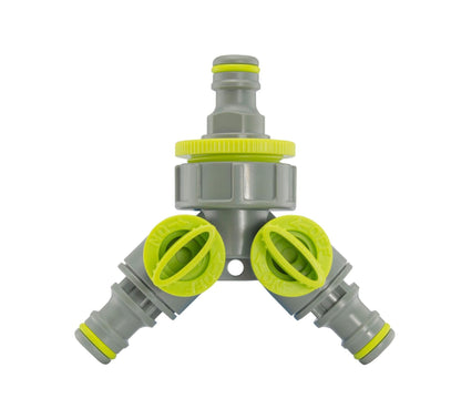2-Way Tap Splitter Connector with 3 x Quick Connect Outlets (Lime)