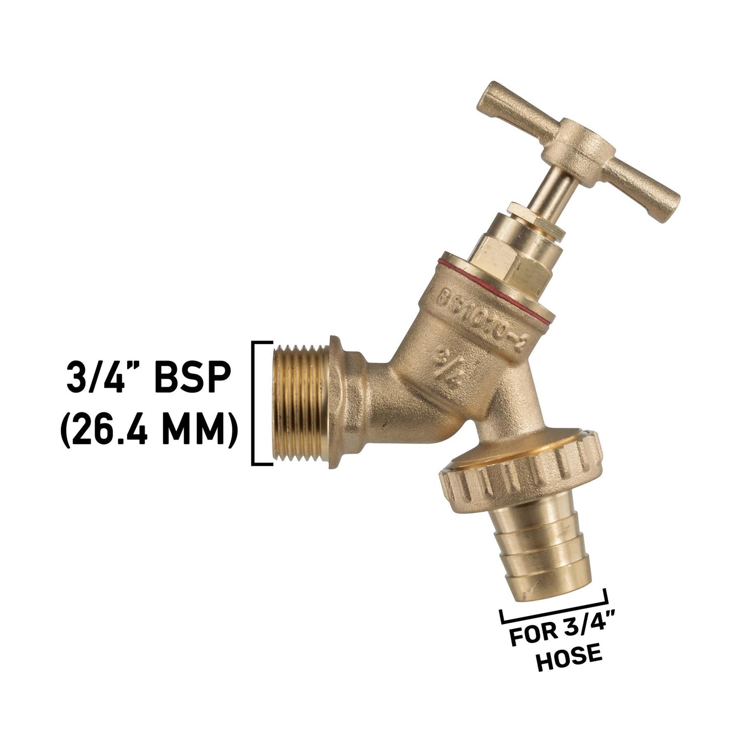 Brass Bib Tap 3/4" Barb with MDPE Tee 32mm - 3/4" BSPF