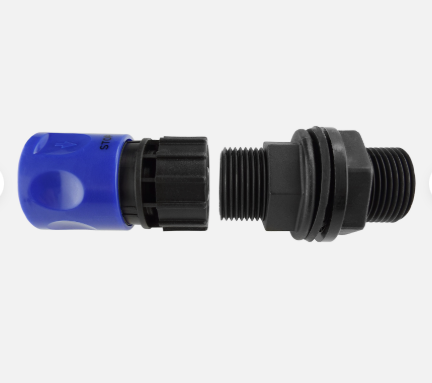 Water Butt Connector 3/4" BSP with Blue Female Hose Connector - 3/4" BSPF Thread
