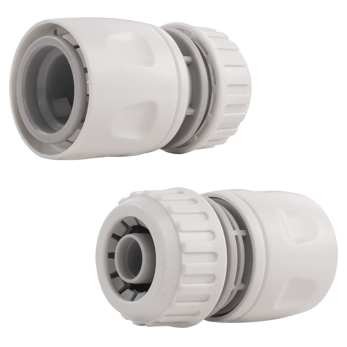 2-Way Tap Connector with 3 x Quick Connect Outlets and 3 x Standard 1/2" Hose Connectors (Grey/White)
