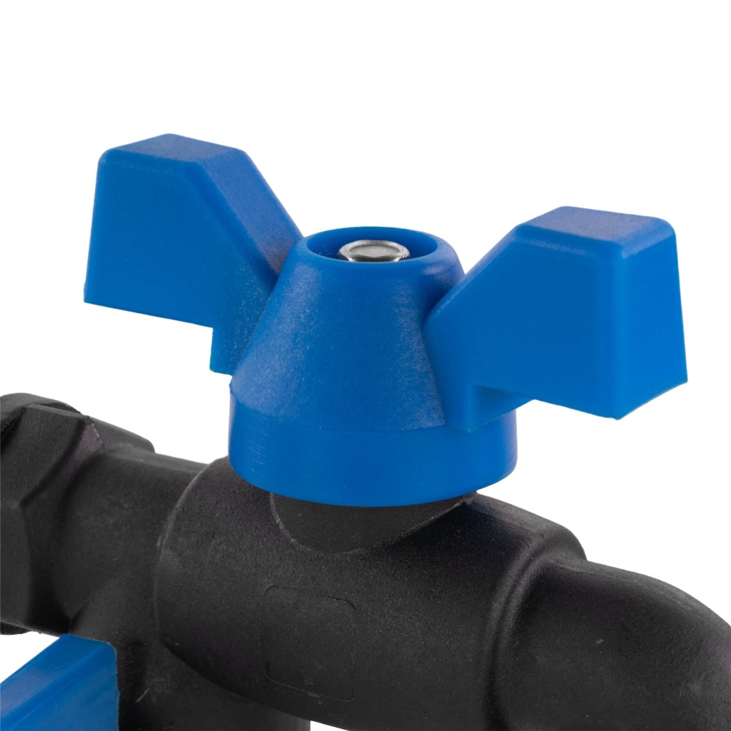15mm Brass Wall Flange Kit with Garden Bib Double Tap Black/Blue and PTFE Tape Kit