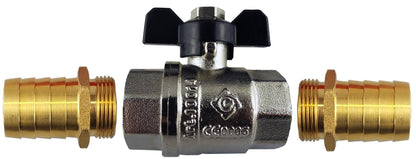 Butterfly Bib Valve 1/2" BSPF-F with 2 x Brass Straight 13mm Barbed Fittings
