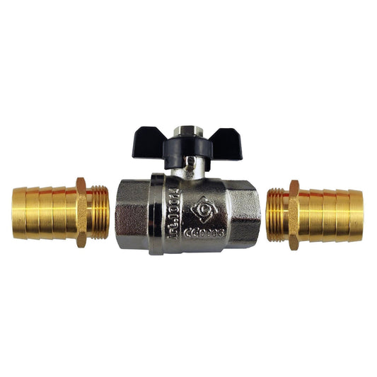 Butterfly Bib Valve 3/4" BSPF-F with 2 x Brass Straight 19mm Barbed Fittings