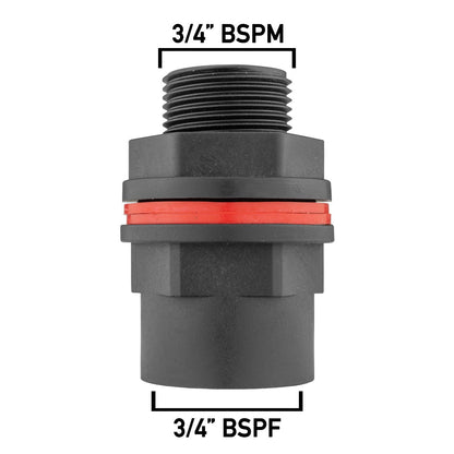 Water Butt 3/4" BSP Male with Female Outlet and Drill Bit