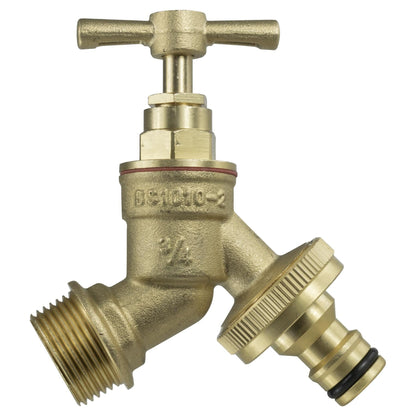 Brass Bib Tap Quick Connect with MDPE Tee 25mm - 3/4" BSPF