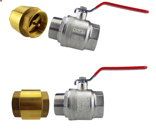 1.25" BSP Brass Nickel-Plated Lever Valve with Brass Spring Check Valve